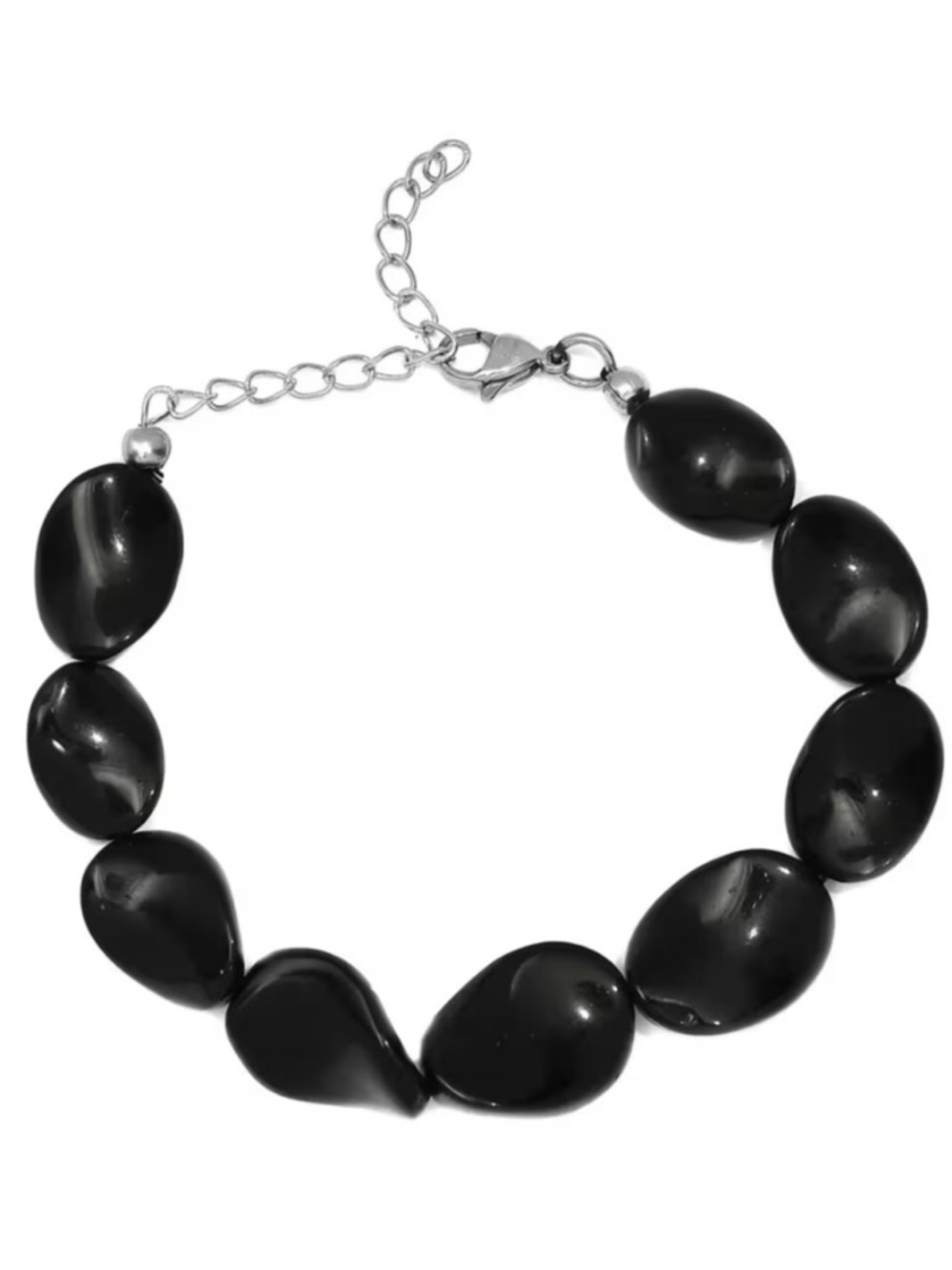 Black Agate Bracelet in Stainless Steel (Adjustable) 90.00 carats